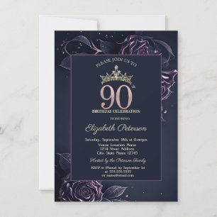 Invitation Elegant Roses Dark Gothic 90e Anniversaire