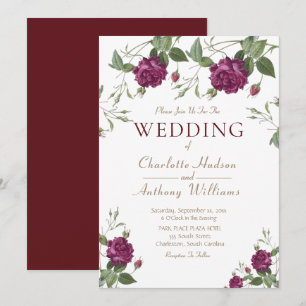 Invitation Élégant Roses floraux de Bourgogne - Mariage