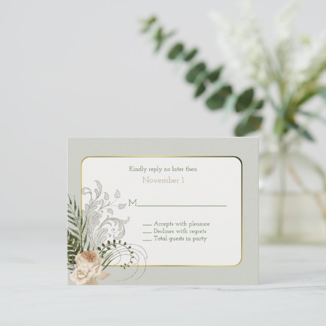 Invitation Elégant Roses ivoires mariage RSVP (Debout devant)