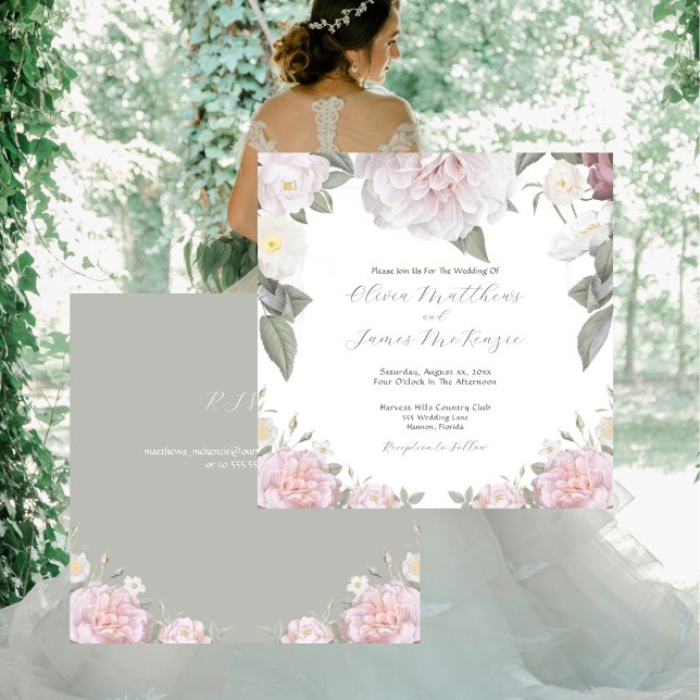 Invitation Elégant Roses Roses Roses Jardin Mariage avec RSVP (Elegant Pink Roses Garden Wedding With RSVP Invitation)