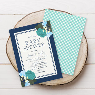 Invitation Elégant Roses Turquoises Baby shower Floral Invita