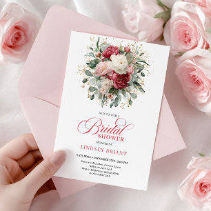 Invitation Élégant Rosier Rouge Bohème Blush Mariage Showe