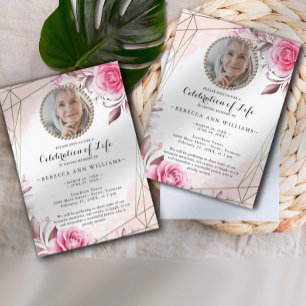 Invitation Elégant Rosy Photo Célébration de la vie Invitatio