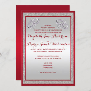 Invitation Élégant Rouby Rouge & Mariage de Bagues Argent Spa
