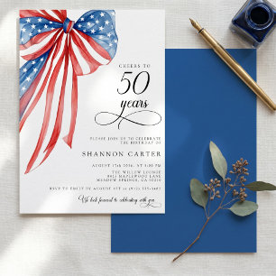 Invitation Élégant Rouge Blanc Bleu Patriotique 50e Anniversa
