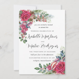 Invitation Élégant Rouge Blanc Floral Mariage de Noël Invitat