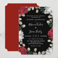Elégant Rouge & Blanc Floral Vert Mariage noir