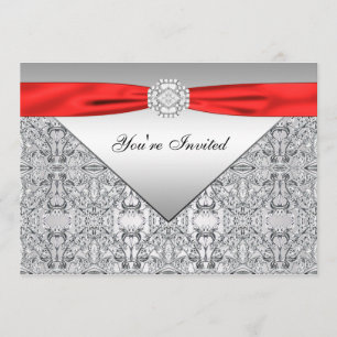 Invitation Élégant rouge et argent Tout événement Fête