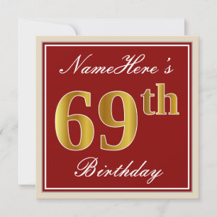 Invitation Elégant, Rouge, Faux Gold 69e anniversaire; Nom pe