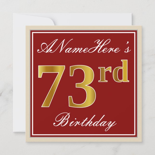 Invitation Elégant, Rouge, Faux Gold 73e anniversaire; Nom pe (Devant)