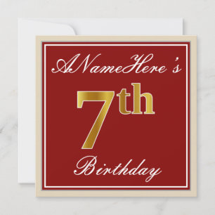 Invitation Elégant, Rouge, Faux Gold 7e anniversaire + Nom pe