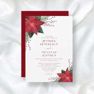 Invitation Élégant rouge floral Poinsettia Mariage de Noël