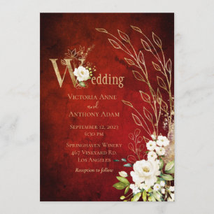Invitation Élégant rouge floral rustique Mariage de script
