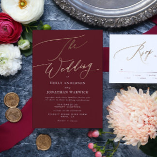 Invitation Élégant Rouge foncé Plum Bourgogne Or Le Mariage