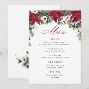 Invitation Elégant Rouge Poinsettia Menu Mariage de Noël