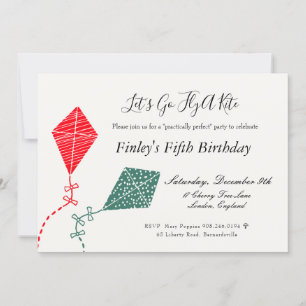 Invitation Elégant rouge vert volant Kite Sky Anniversaire