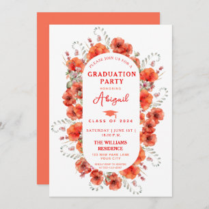 Invitation Elégant Rouge Watercolor Poppies Graduation