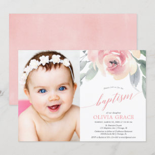 Invitation Élégant rougissent la photo florale rose de