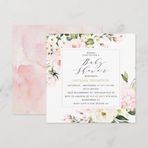 Invitation Élégant rougissent le baby shower floral de
