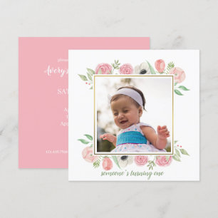 Invitation Élégant rougissent le ęr anniversaire de bébé