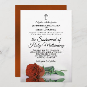 Invitation Elégant rouille Orange Rose Moderne Mariage cathol
