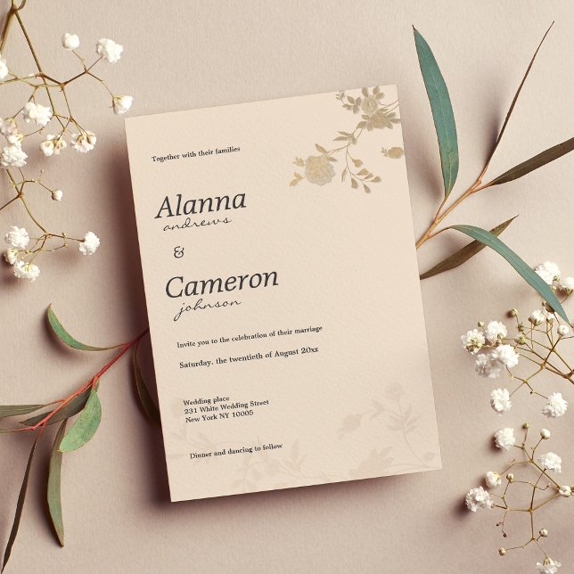 Invitation Elégant rousse pêche romantique Mariage floral (Elegant gold blush peach romantic floral Wedding)