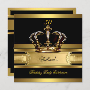 Invitation Elégant Royal Black Gold Anniversaire Prince King