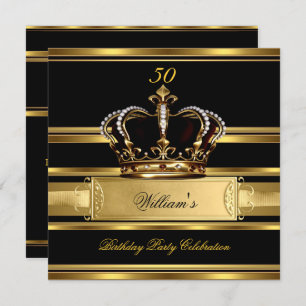 Invitation Elégant Royal Black Gold Anniversaire Prince King