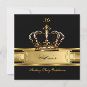 Invitation Elégant Royal Black Gold Anniversaire Prince King 