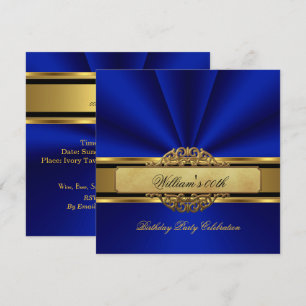 Invitation Elégant Royal bleu Gold Anniversaire Fête Mens Man