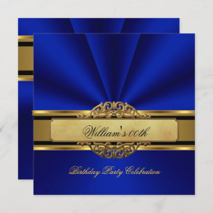 Invitation Elégant Royal bleu Gold Anniversaire Fête Mens Man