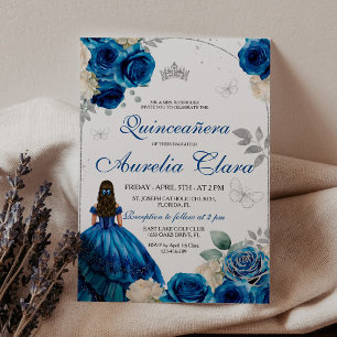 Invitation Elégant Royal Bleu Rose or Quinceanera