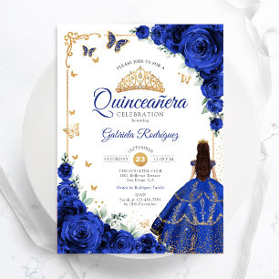 Invitation Elégant Royal Bleu Rose or Quinceanera