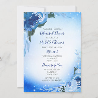 Invitation Elégant Royal Blue Aquarelle Floral Verdure