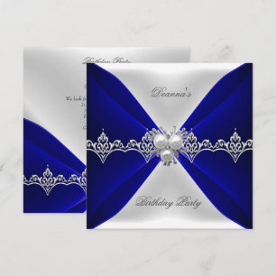 Invitation Elégant Royal Blue Bijou d'anniversaire Blanc Soie