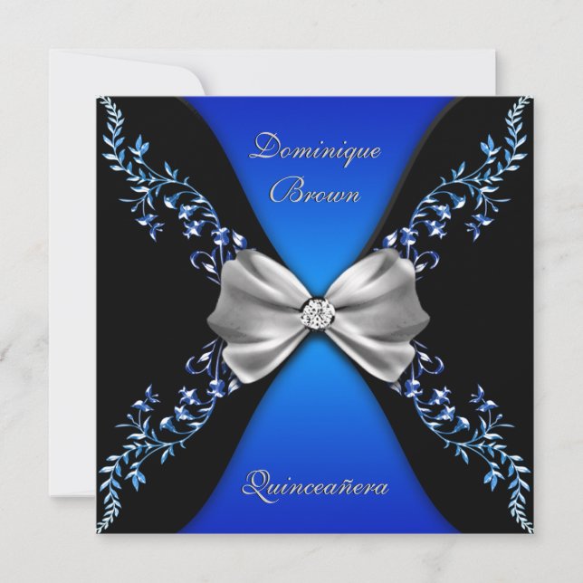 Invitation Élégant Royal Blue Black Diamond Bow (Devant)