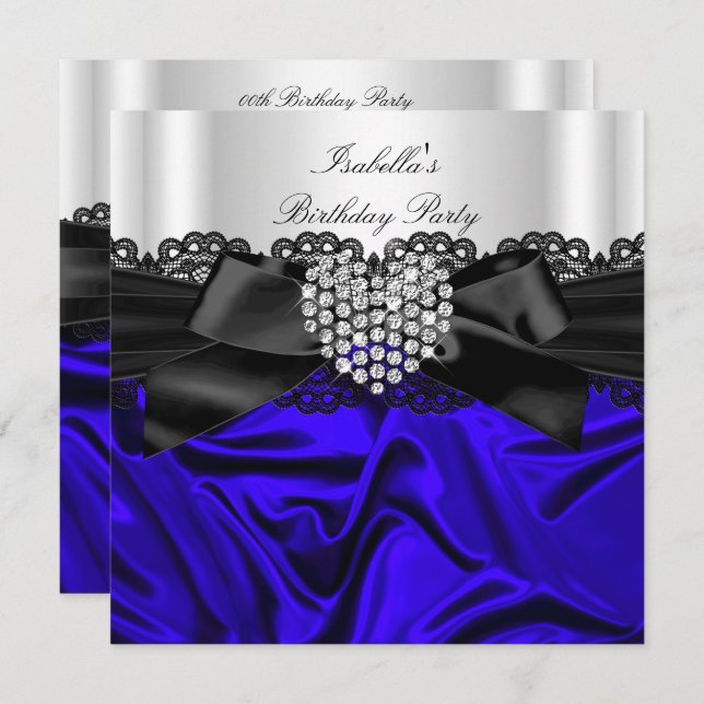 Invitation Elégant Royal Blue Black White Diamond Anniversair (Devant / Derrière)