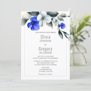 Invitation Elégant Royal Blue et blanc Floral