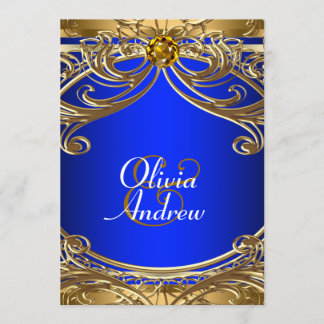 Invitation Elégant Royal Blue et Mariage or