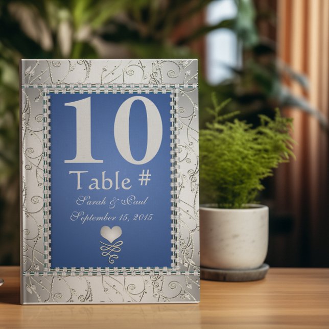 Invitation Elégant Royal Blue et Silver Table No. (Créateur téléchargé)
