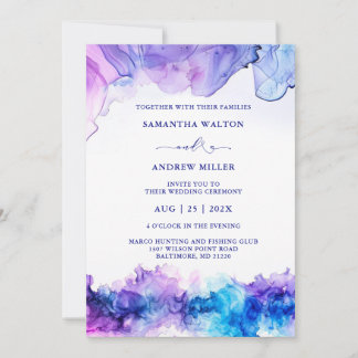 Invitation Elégant Royal Blue et violet Mariage