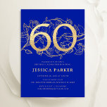Invitation Elégant Royal Blue Gold 60e anniversaire<br><div class="desc">Elégante invitation à la fête du 60e anniversaire d'or bleu royal. Design féminin moderne et personnalisable avec des accents botaniques rose et de l'or de parties scintillant faux. Carte invitation florale simple parfaite pour une célébration anniversaire élégante. Personnalisez avec vos propres détails. Invitations Zazzle imprimées ou téléchargement instantané modèle imprimable...</div>