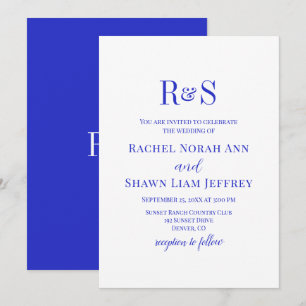 Invitation Elégant Royal Blue Moderne Monogramme Mariage