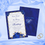 Invitation Élégant Royal Blue Monogram Rose Mariage officiel<br><div class="desc">Profitez d'un luxe à un prix abordable avec cet élégant faire-part de mariage à fleurs d'un bleu royal. Un arrière - plan métallique bleu, du satin blanc et un cadre bijoux en fibre d'or se marient avec de riches roses bleus pour un design de mariage élégant. Le texte bleu dans...</div>