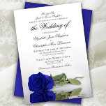 Invitation Élégant Royal Blue ou Rose Cobalt Mariage officiel<br><div class="desc">Cette belle faire-part de mariage est simple, traditionnelle et élégante. Il présente une belle photo d'un rose à longue tige bleu royal ou couleur cobalt se reflétant dans un bassin d'eau avec une formulation formelle où les parents de la mariée émettent l'invitation. La calligraphie script sophistiquée lui donne un style...</div>