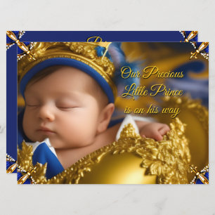 Invitation Elégant Royal Blue Prince Boy Baby shower Gold