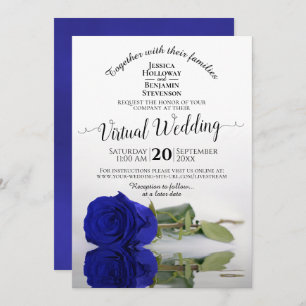 Invitation Elégant Royal Blue Reflet Rose Virtual Mariage