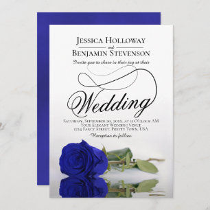 Invitation Élégant Royal Blue Rose Classy Script Mariage