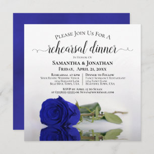 Invitation Élégant Royal Blue Rose Répétition et Dîner Mariag