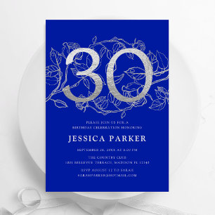 Invitation Elégant Royal Blue Silver 30e anniversaire